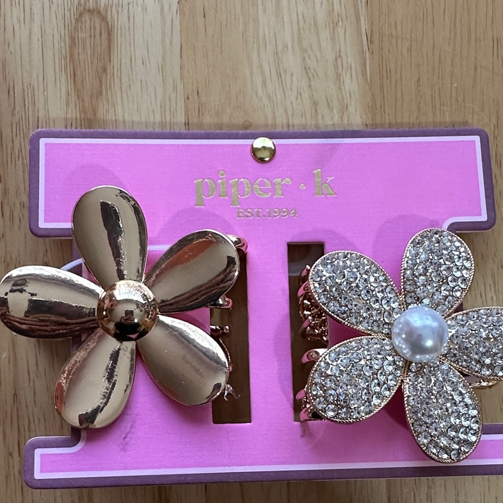 Piper K Metal Gold and Silver Flower Hair Clips